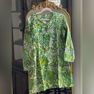 NWT Raj Embroidered Tunic Dress Large 100% Cotton Paisley Cover Up Floral Boho